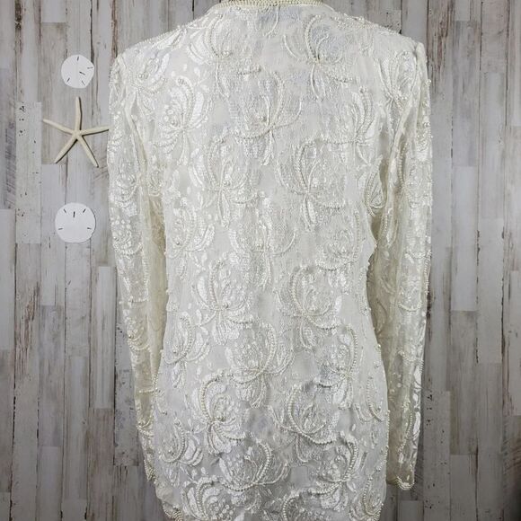 Vintage Laurence Kazar Beaded Lace Blouse Ivory Size Medium - Picture 2 of 12